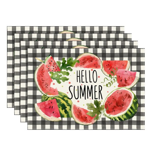 Summer Black and White Buffalo Plaid Watermelons Placemats Set of 4
