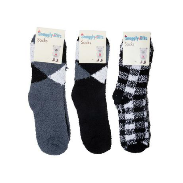 Snuggly Bits Socks- Assorted Check Design Fluffy Socks- Pack Of 3