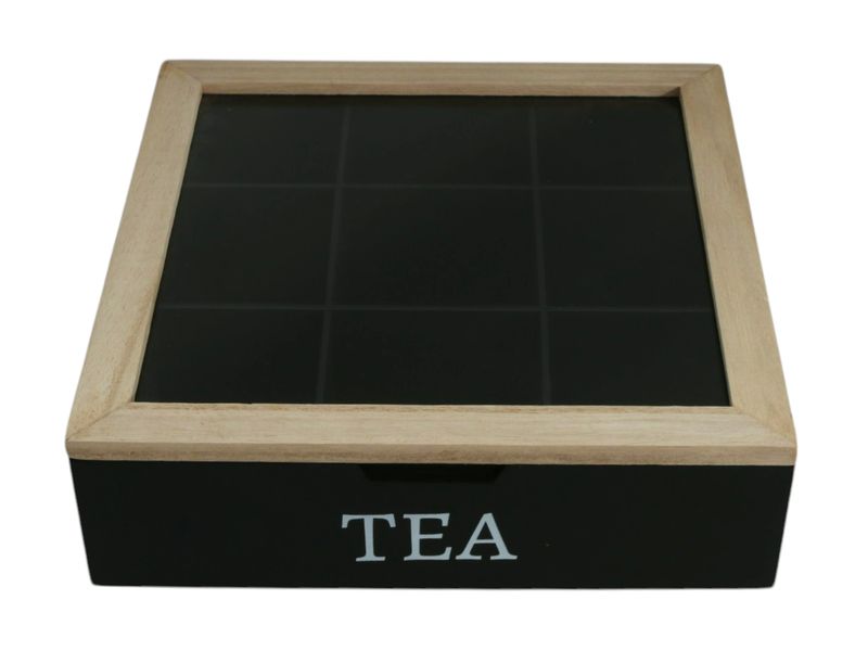 Wooden Tea Box with Glass Lid 8 Division