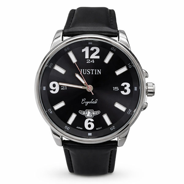 Justin Men's Analog Watch with Brown Leather Strap and Silver Dial