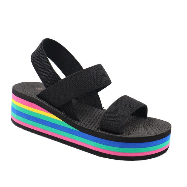 Ladies Multi Colour Platform Woven Insole Slingback