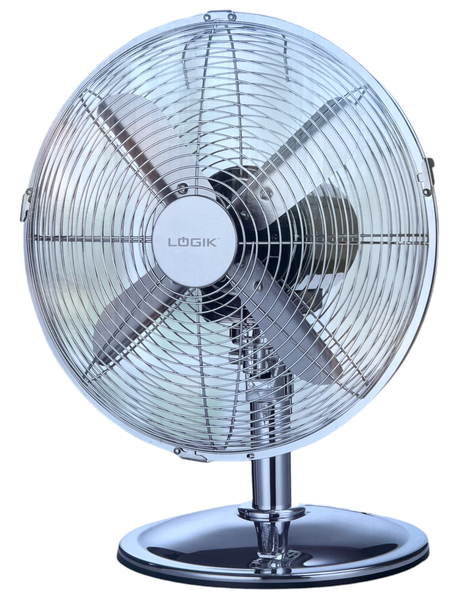 Logik Silver 30CM Desk Metal Fan Chrome Oscilation and Head Adjustment