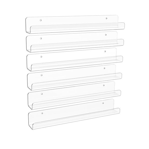 6Piece Clear Acrylic Shelves Nursery Bookshelves for Wall Floating Shelf