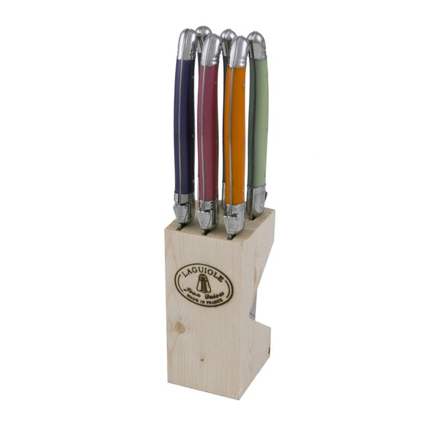 Laguiole 6 Piece Steak Knife in Wooden Block- London Mix