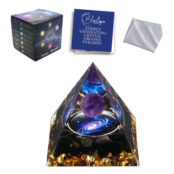 Orgone Crystal Pyramid Amethyst &amp; Black Obsidian Protection Positivity-5cm
