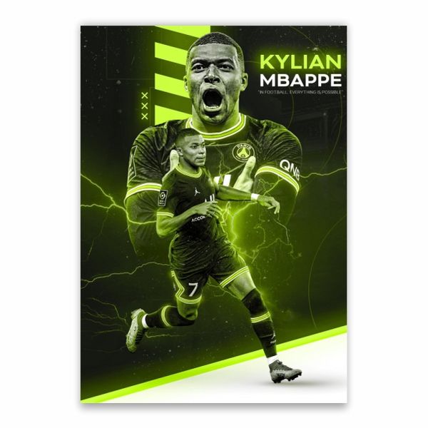 Kylian Mbappe Green Poster - A1
