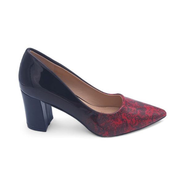 TTP Sleek Patent Block Heel Point Toe Heels with Flower Print JSF70-1