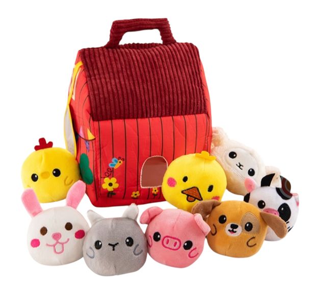 Farm Animals Sensory Toy - Plush Barn with 8 Rattle Animals