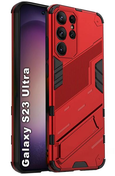 TEKRON Punk Shockproof Kickstand Cover for Samsung Galaxy S23 Ultra - Red