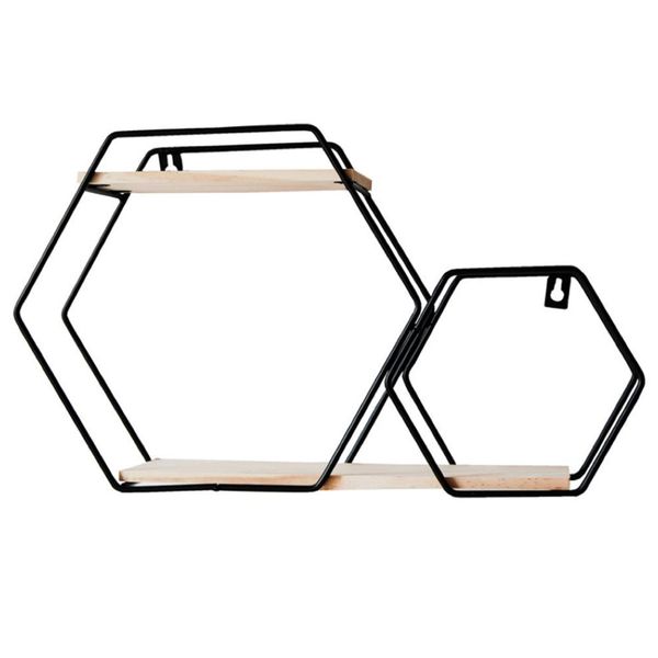 Home Decor Wall Hanging Double Hexagon Rack Shelf 42cm
