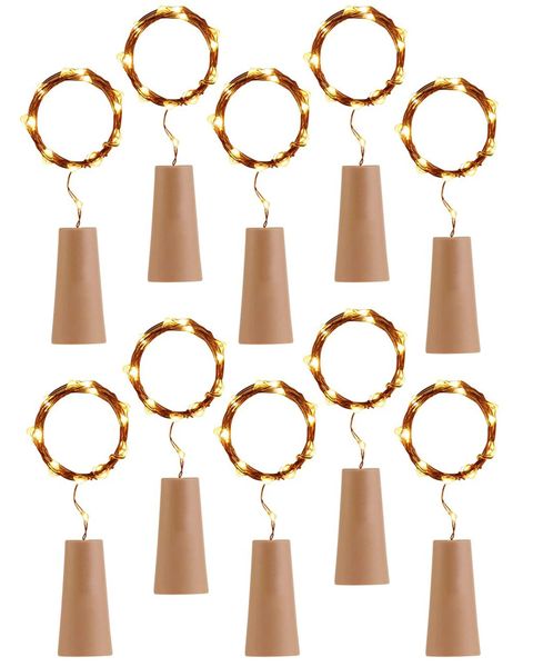 LED Fairy Lights Battery Powered Wine Bottle Cork Warm White 2m - 10 Set