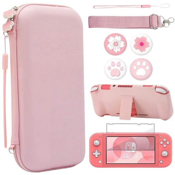 9Pcs Pink Sakura Carrying With Case Screen Protector For Switch Lite