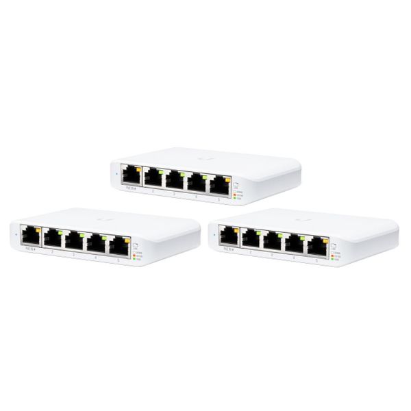 3 PACK: Ubiquiti 5 Port Gigabit UniFi Flex Mini Switch. No PSU