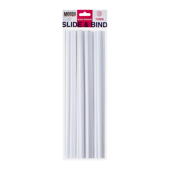 Meeco Slide Binders, 15mm, White, 10pcs/Pack 2 Packs - 20 Binders