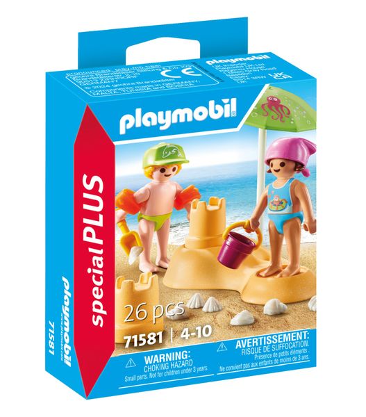 Playmobil Vacation on the Beach - Kids with Sand Castle Set - 26 Pieces