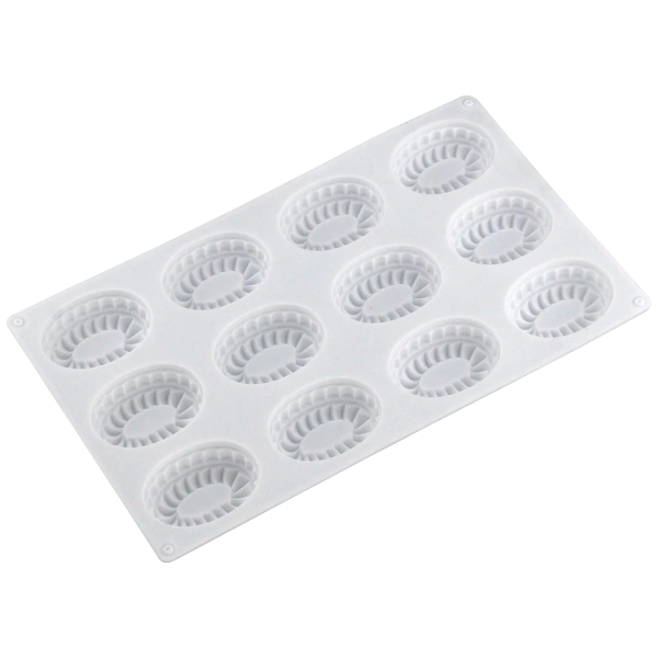 12-Cavity Oval Silicone Baking Mold - White