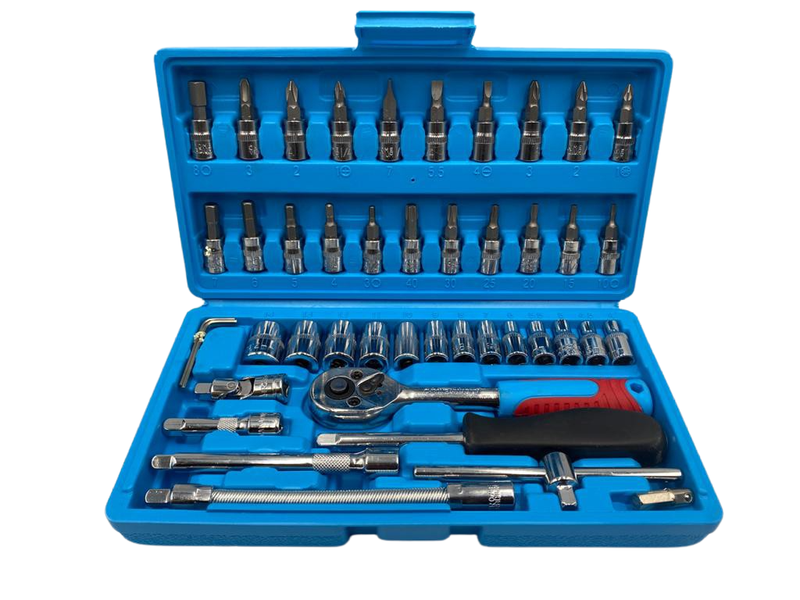 46 Piece 1/4 Inch Auto Tool Socket Wrench Kit Set-L3-28 - Blue
