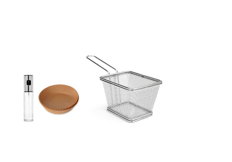 Chip Fryer Serving Baskets &amp; Air fryer Paper Liner 100 Piece with Added Oil Spray Bottle