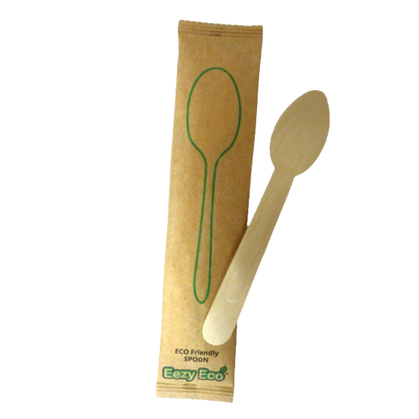 Eco Friendly Wrapped Wooden Cutlery Spoon - (100's) Paper Outerwrap
