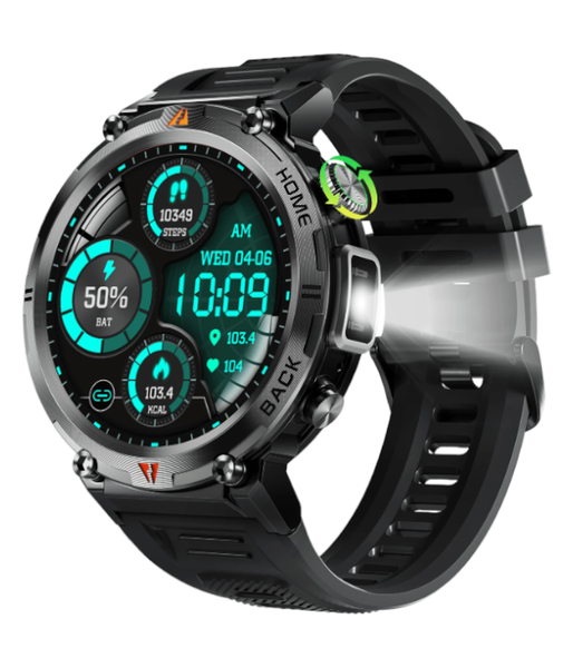 3ATM Waterproof Fitness Tracking Smart Watch With Built In Flash - Black