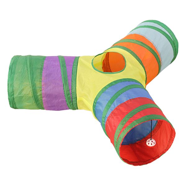 Pet Cat Collapsible 3 Way Rainbow Tunnel, Cat Tunnels for Indoor