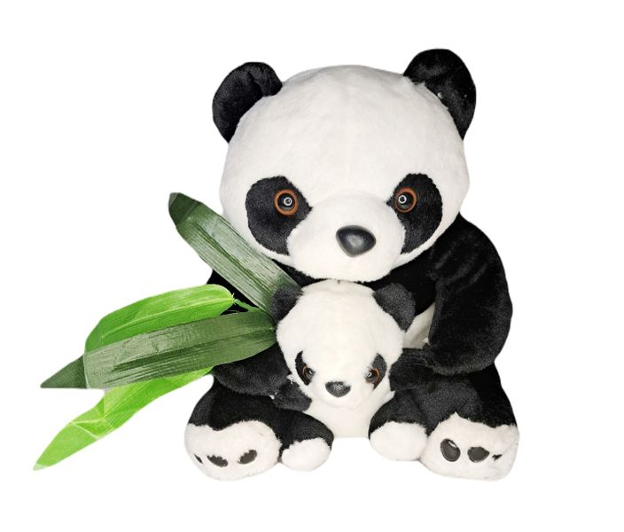 Plush Panda Bear Holding a Baby Panda
