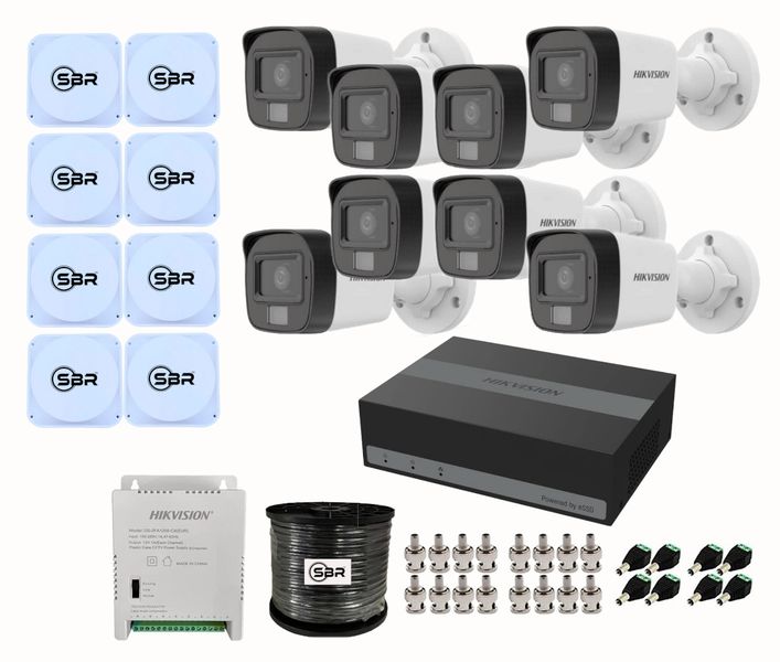 Hikvision 8 Channel eDVR Smart Hybrid Cameras w Audio Light Kit- SBR Bundle