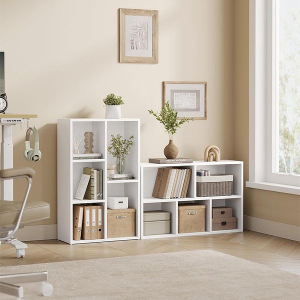 2 Pcs Storage Shelf Rack Standing Bookcase Open Bookshelf 5 Cube Organizer