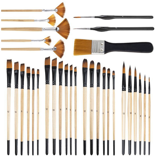 32Pcs Paint Brushes for Acrylic Painting,Premium Nylon Bristles with Round,