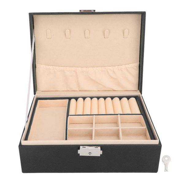 Lockable PU Leather 2-Layer Jewelry Storage Box for Necklace Bracelet