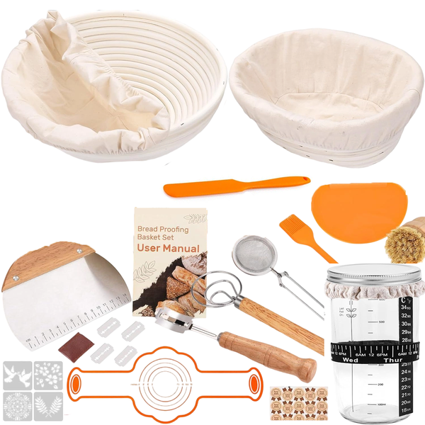 Sourdough Bread Baking Supplies-Starter Jar Proofing Basket Dough Whisk
