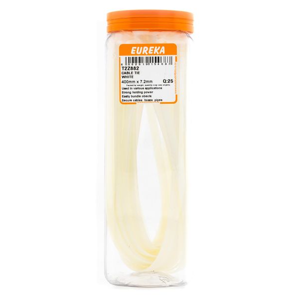 EUREKA Cable Tie White 400mm x 7.2mm Q:25 T2Z882