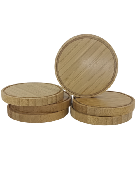 Made in SA - Bamboo Wooden Coasters 6-Pack 12mm Thick 2-Ply Vertical Grain