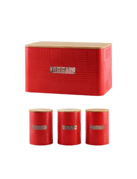 Dream World Bamboo Lid Bread Bin And Canister Set - Red