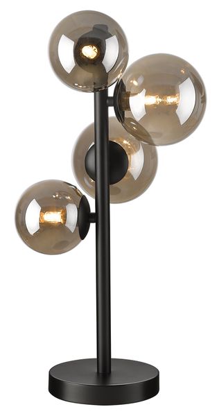 Matt Black Table Lamp with Smoke Colour Glass