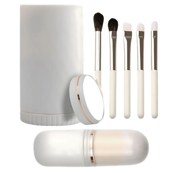 6 in 1 Portable Mini Makeup Brush Kit with Built-in Mirror-Travel Essential