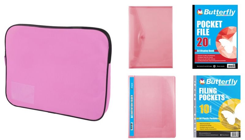 Stationery Pocket File, Folders &amp; Book Bag Bundle (Pink)