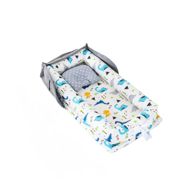 Dinosaur Design Baby Bassinet Bed - White/Blue