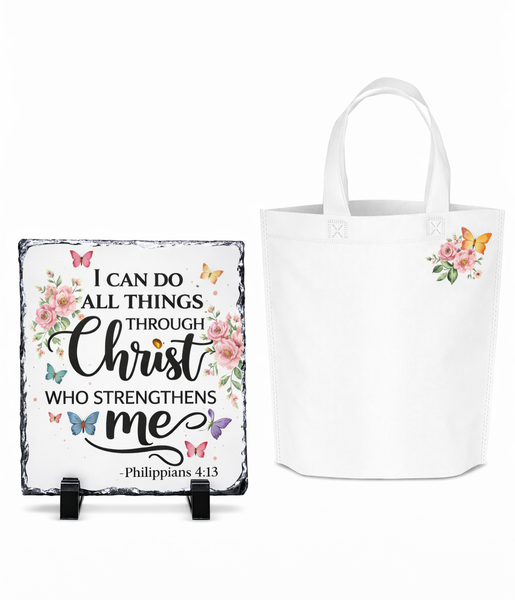 Religious - I Can Do All Things Through Christ Rock Slate &amp; Bag Combo