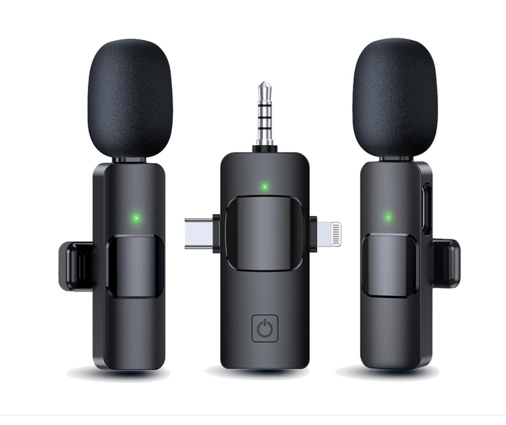 IPSTYLE 3 in 1 Wireless Lavalier Microphones Noise Canceling Mic -2Mic