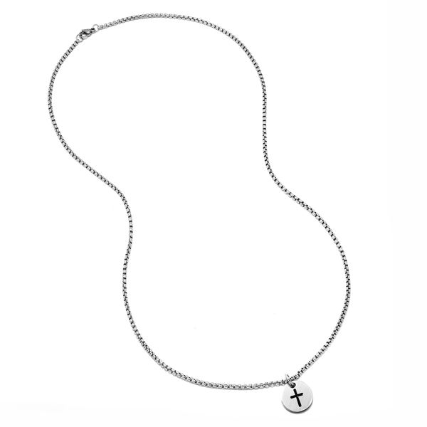 Androgyny Stainless Steel Engraved Cross Disc Necklace