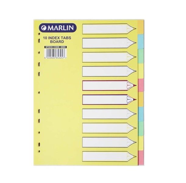 Marlin File dividers / indexes Polyprop: 10 position printed 1-10 - 10 Pack