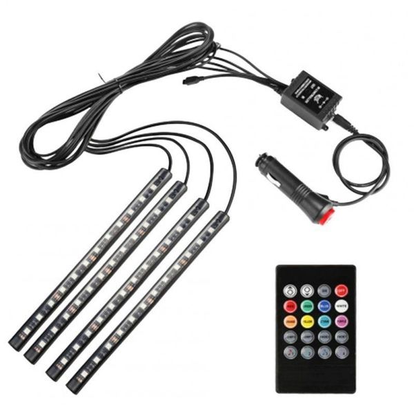 4PCS 12 LED Car Interior USB Charger RGB Lights Strip With Remote Control