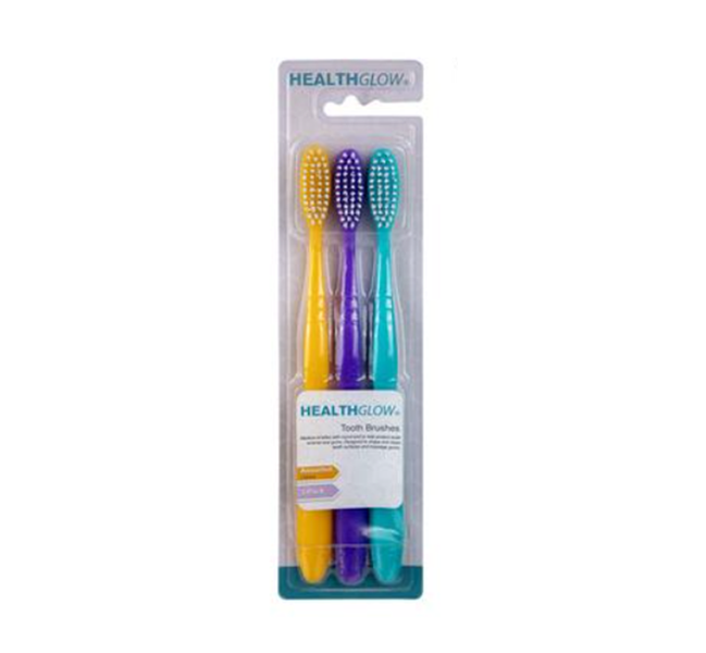 Health Glow - 3 Piece Round Adult Toothbrushes x 4