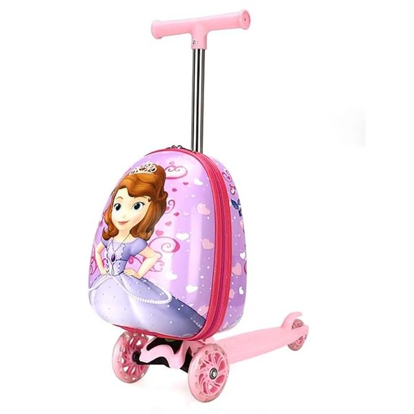 Scooter with Suitcase for Kids with LED Lit Wheels - 2-in-1 - Purple (Size: 16 Inches)
