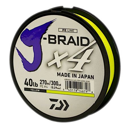 Daiwa J-Braid X4 Braided Fishing Line, 18.1KG/40LB .29MM, Colour
