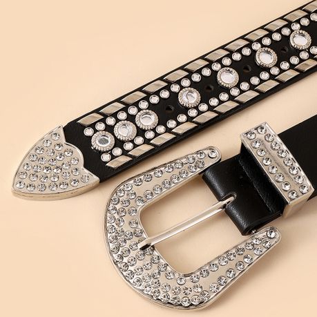 Luxury Rhinestone Belt Women Vintage Western Crystal Studded Belt Black Daily Sale Shop