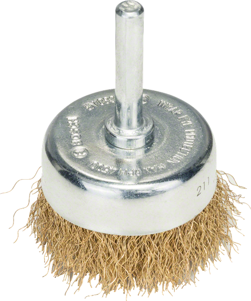 Wire Cup Brush, brass-coated 50 mm, 0,2 mm for Drills, Crimped Wire