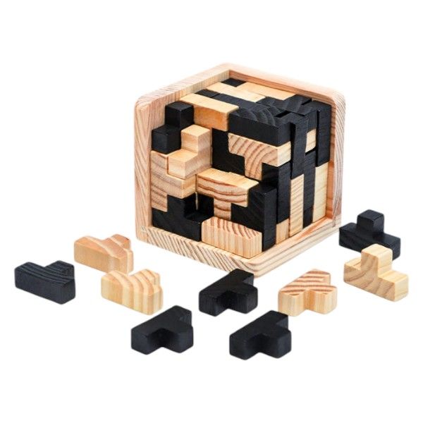 1 Set - Wooden Brain Teaser Puzzle With Mind-Stimulating Gameplay - Brown