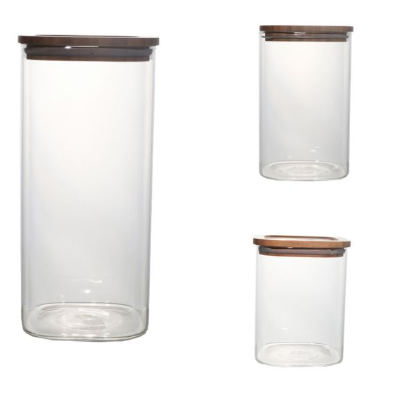 Cannister set 3pc Square Borosilicate Glass With Bamboo Lids